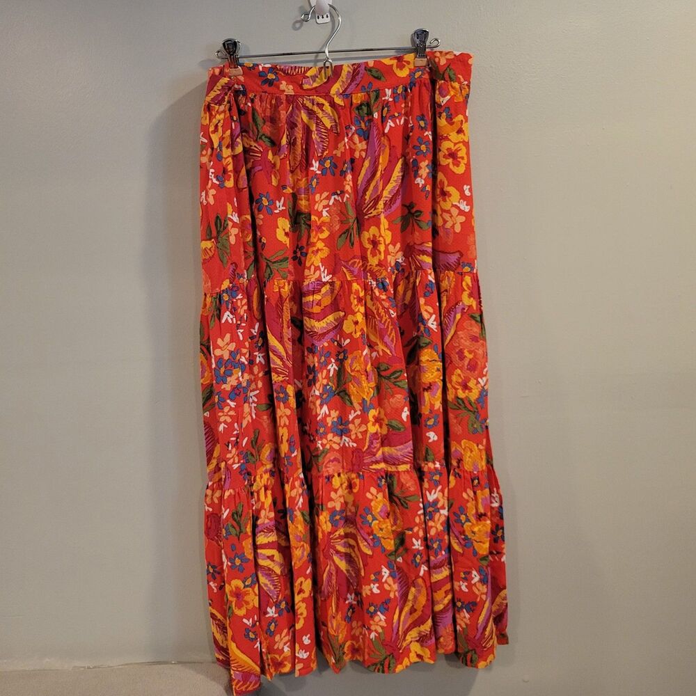 Rachel Roy Floral Womens Orange Maxi Skirt Large
